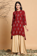 Juniper Maroon Viscose Rayon Kurta | Grocsy
