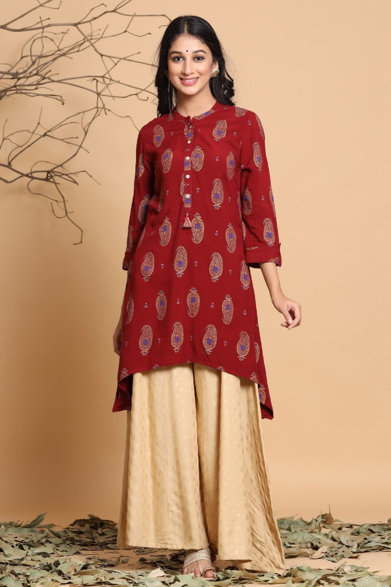 Juniper Maroon Viscose Rayon Kurta | Grocsy