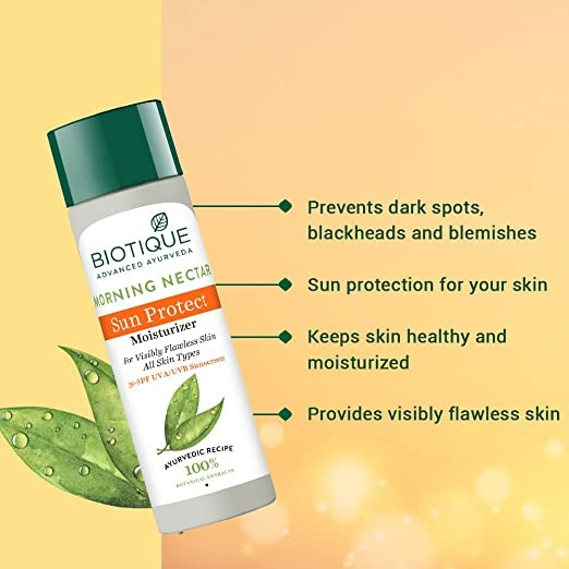Biotique Advanced Ayurveda Bio Morning Nectar Visibly Flawless Sun Protector 30+SPF UVA/UVB Sunscreen | Grocsy