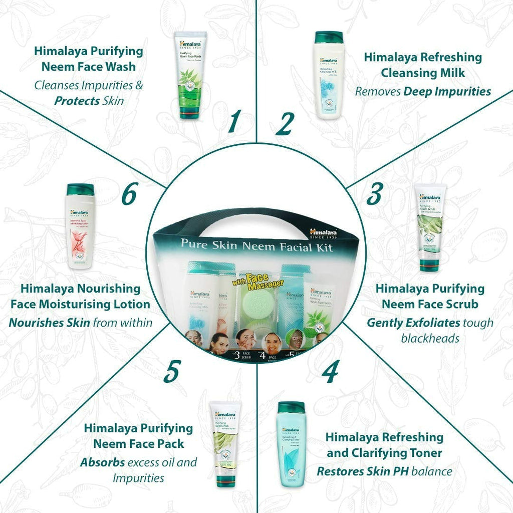 Himalaya Pure Skin Neem Facial Kit with Face Massager | Grocsy