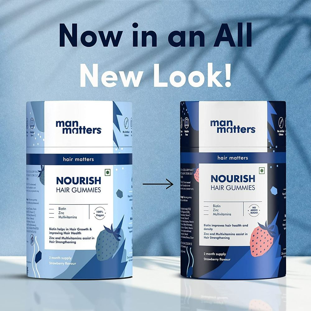 Man Matters Biotin Nourish Hair Gummies With Multivitamins (Sugar Free) - Strawberry Flavor With Zinc & Multivitamins | Grocsy