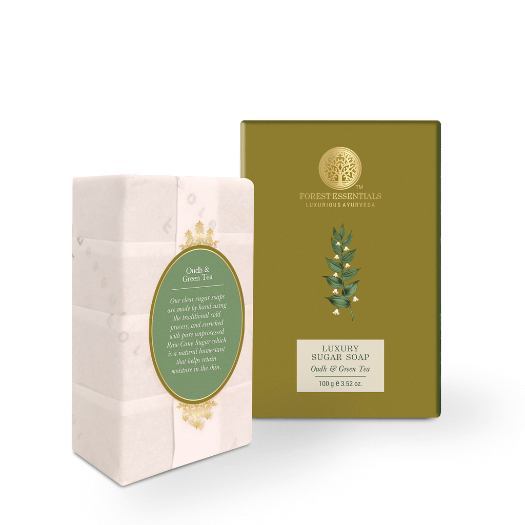 Forest Essentials Luxury Sugar Soap Oudh & Green Tea | Grocsy