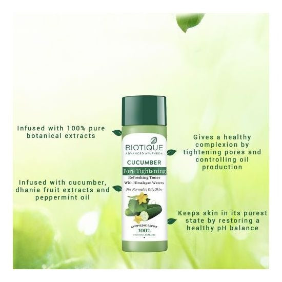 Biotique Bio Cucumber Pore Tightening Freshener With Himalayan Waters | Grocsy
