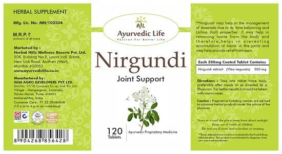 Ayurvedic Life Nirgundi Joint Support Tablets | Grocsy