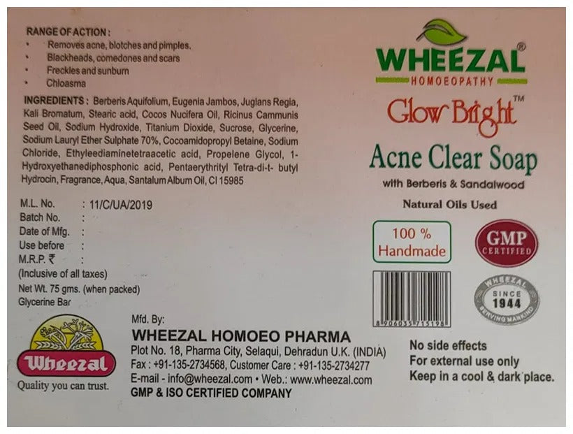 Wheezal Glow Bright Acne Clear Soap | Grocsy