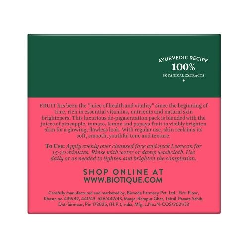 Biotique Bio Fruit Whitening & Depigmentation & Tan Removal Face Pack | Grocsy