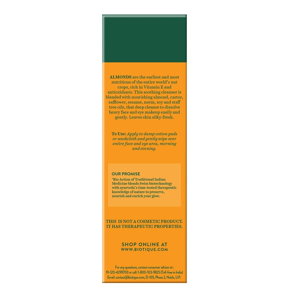 Biotique Advanced Ayurveda Bio Almond Oil Soothing Face And Eye Makeup Cleanser | Grocsy