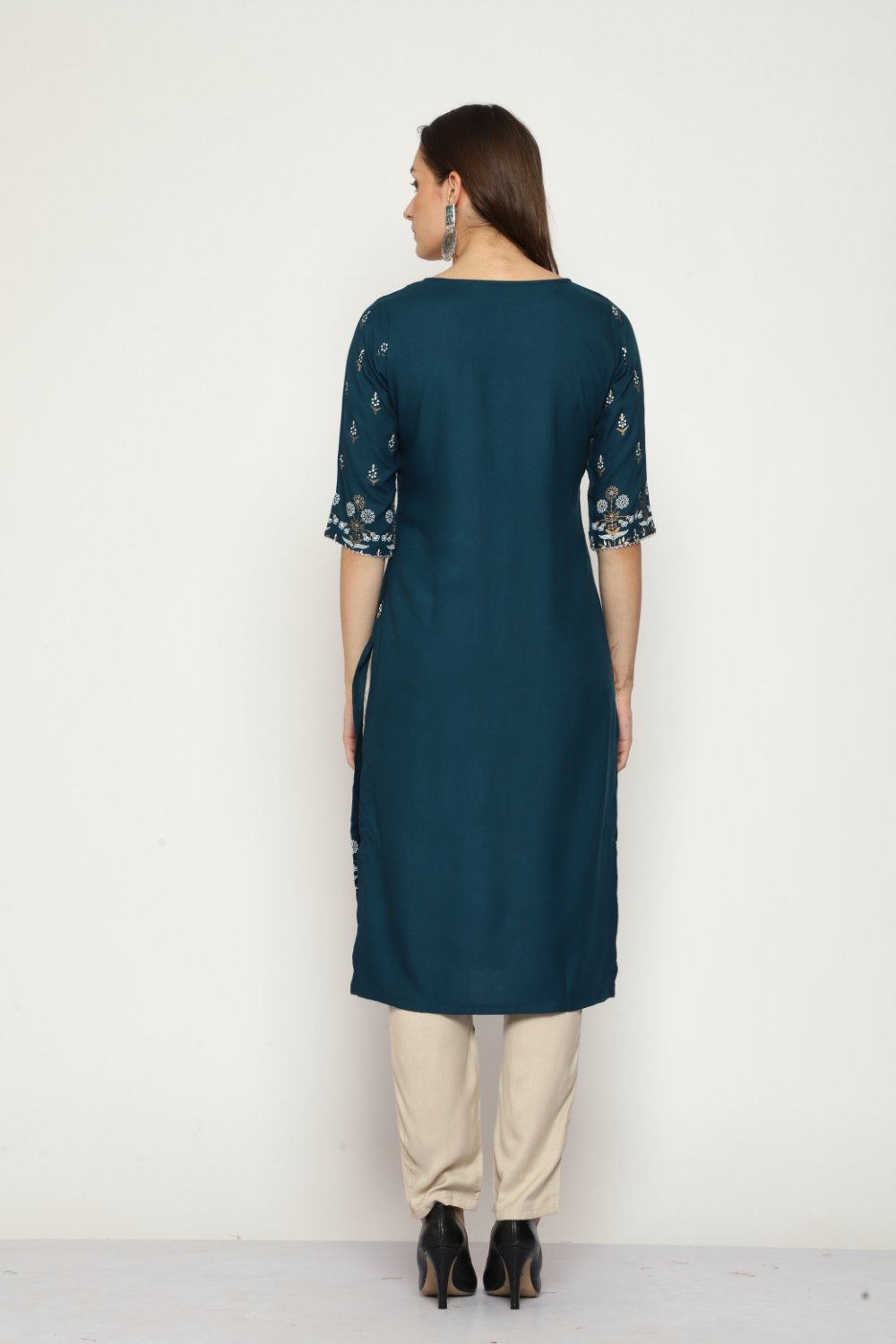 Maai Rayon Hand Printed Kurta Navy | Grocsy