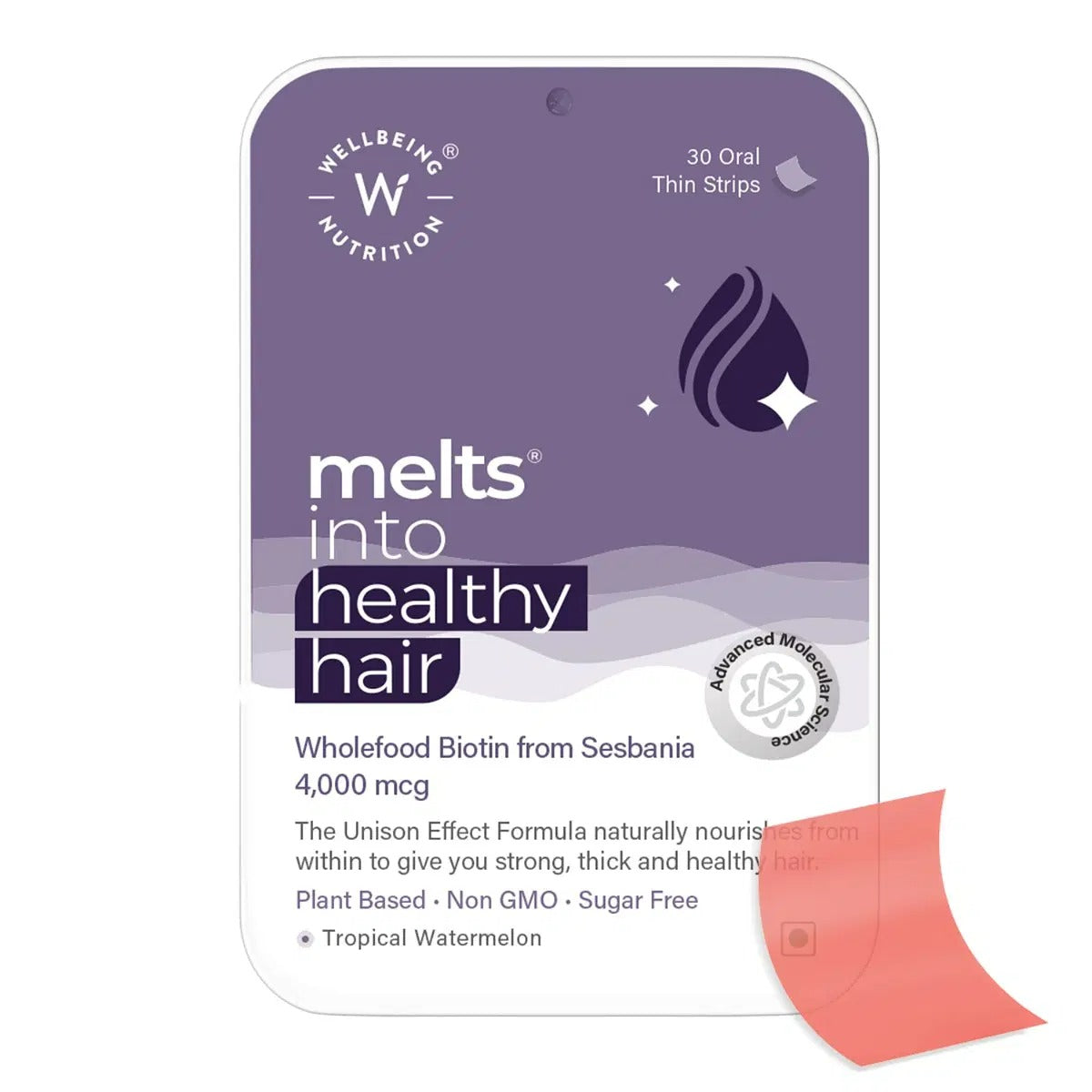 Wellbeing Nutrition Melts into Healthy Hair Biotin 10,000mcg Tropical Watermelon Disintegrating Strip Sugar Free | Grocsy
