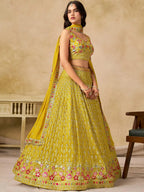 Tulsi Art Classic Yellow Zari Embroidered Georgette Haldi Wear Lehenga Choli | Grocsy