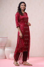 Juniper Women's Maroon Pure Silk Embellished Kurta Set | Grocsy