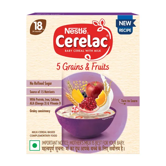 Nestle Cerelac Baby Cereal with Milk, 5 Grains & Fruits From 18 to 24 Months | Grocsy