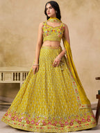 Tulsi Art Classic Yellow Zari Embroidered Georgette Haldi Wear Lehenga Choli | Grocsy