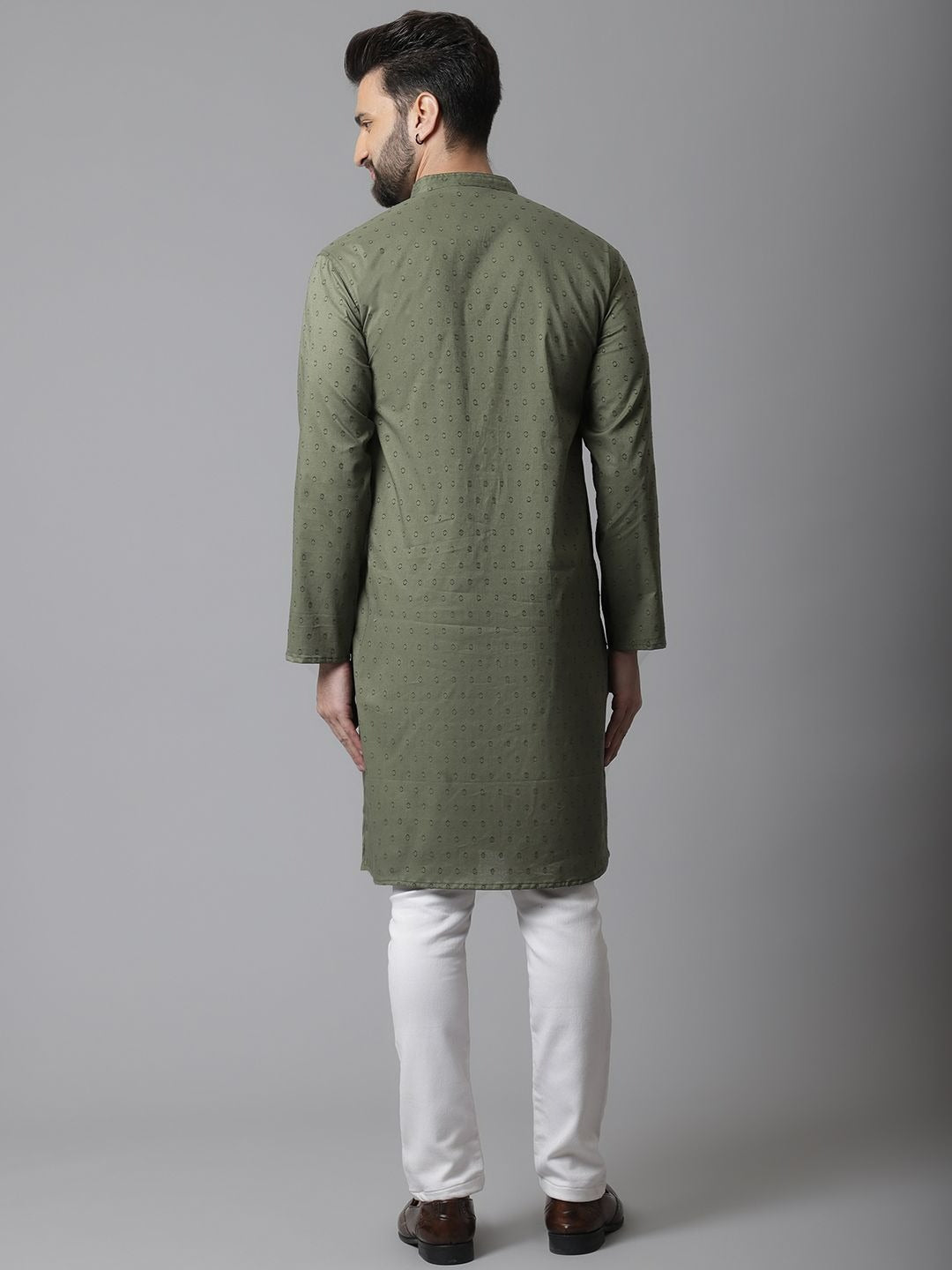 Even Apparels Green Pure Cotton Kurta With Band Collar | Grocsy