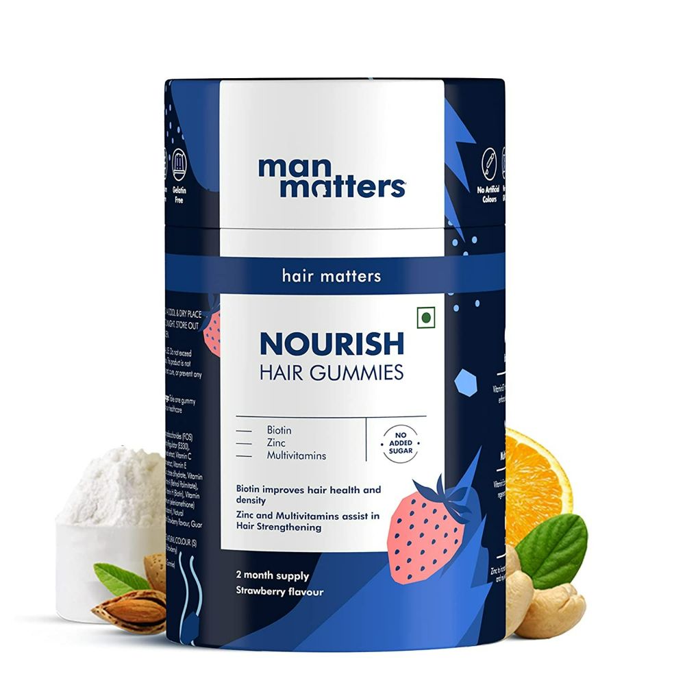 Man Matters Biotin Nourish Hair Gummies With Multivitamins (Sugar Free) - Strawberry Flavor With Zinc & Multivitamins | Grocsy