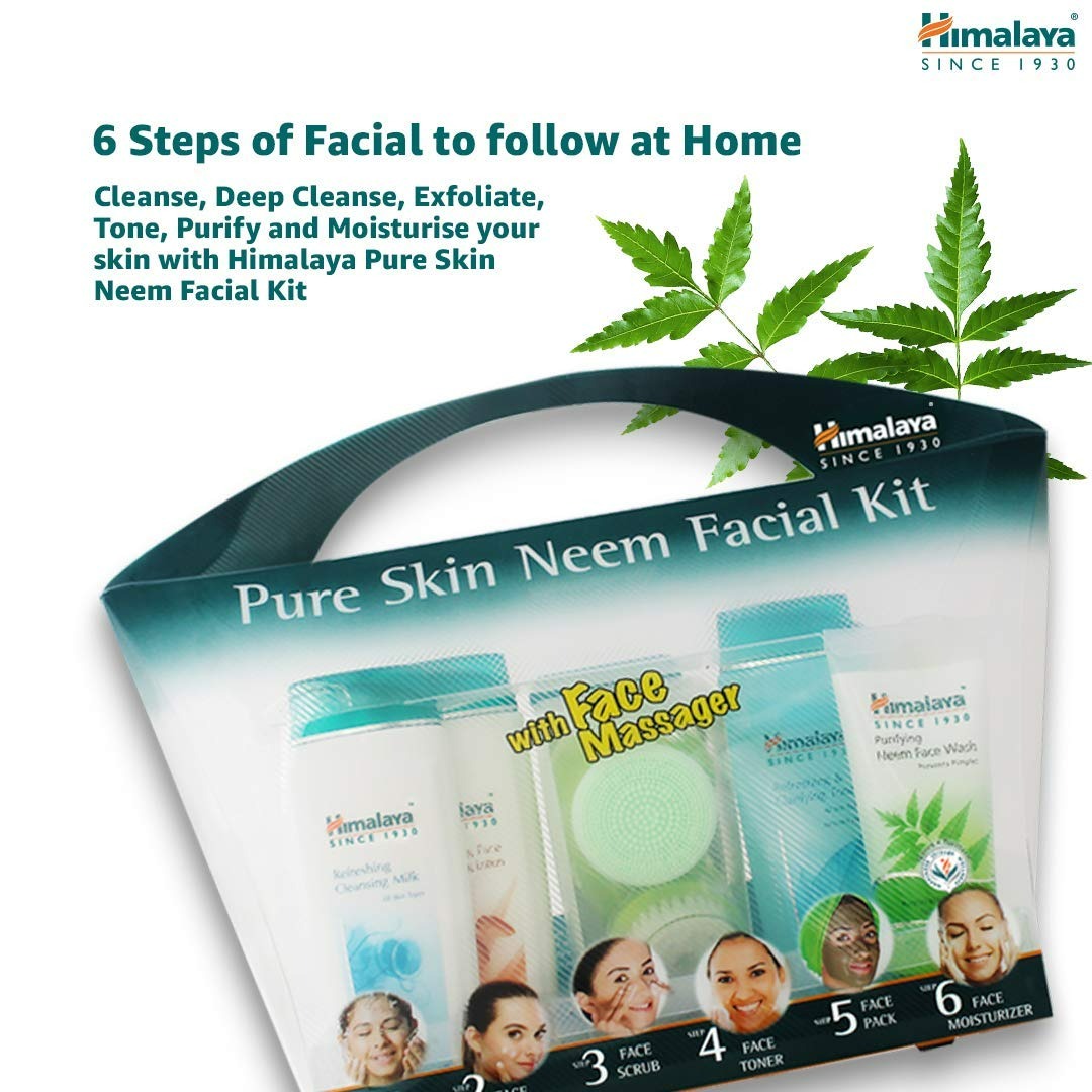 Himalaya Pure Skin Neem Facial Kit with Face Massager | Grocsy