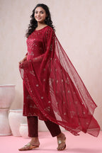 Juniper Women's Maroon Pure Silk Embellished Kurta Set | Grocsy