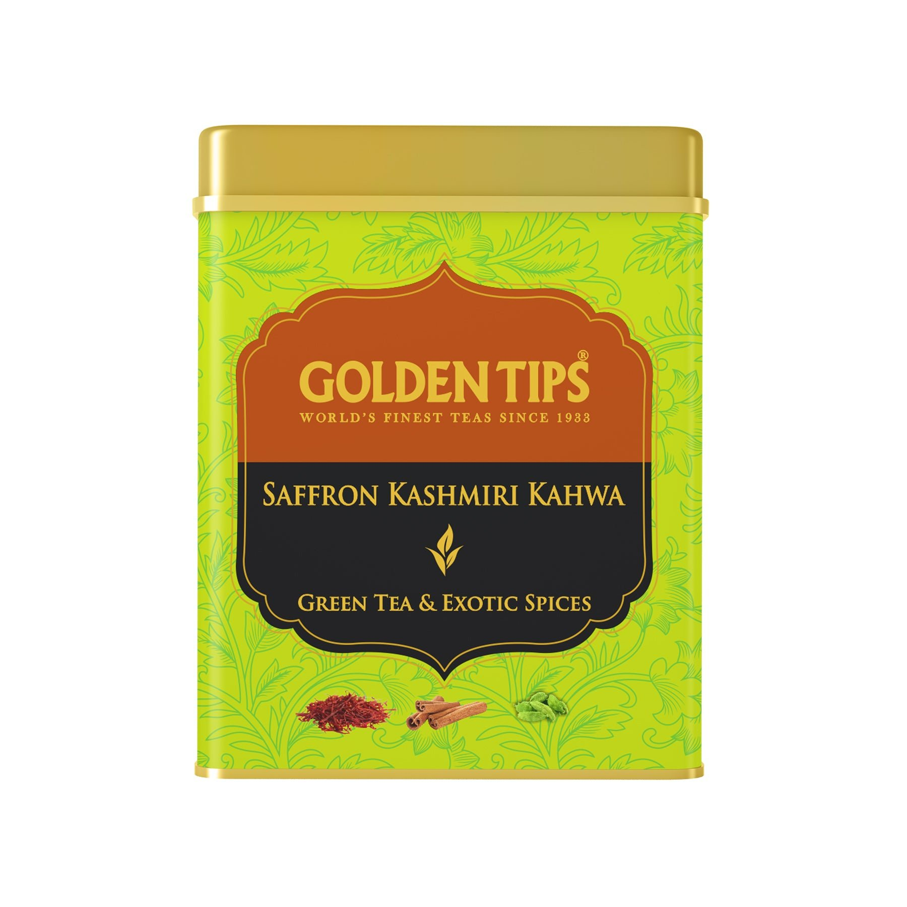 Golden Tips Kashmiri Kahwa Green Tea - Tin Can | Grocsy