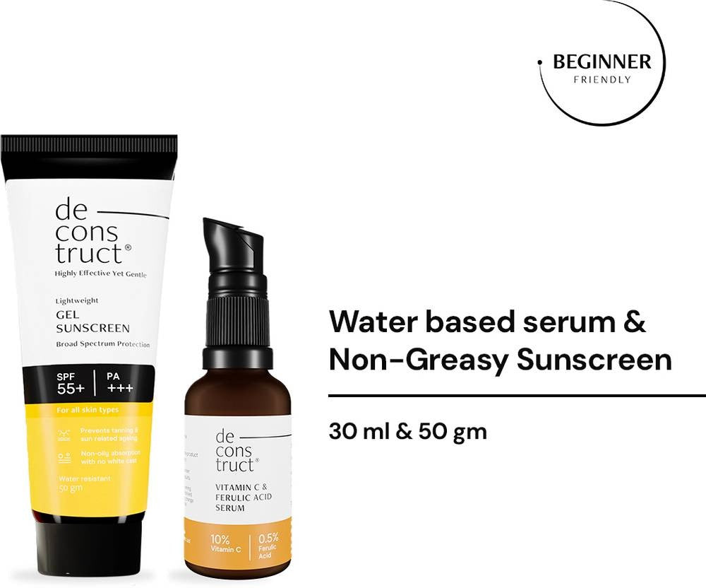 Deconstruct Sun Protect Duo 10% Vitamin C Face Serum + Gel Sunscreen, Get Glowing Skin with Sun Protection, No White Cast, Non Irritating & Lightweight | Grocsy