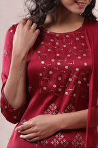 Juniper Women's Maroon Pure Silk Embellished Kurta Set | Grocsy