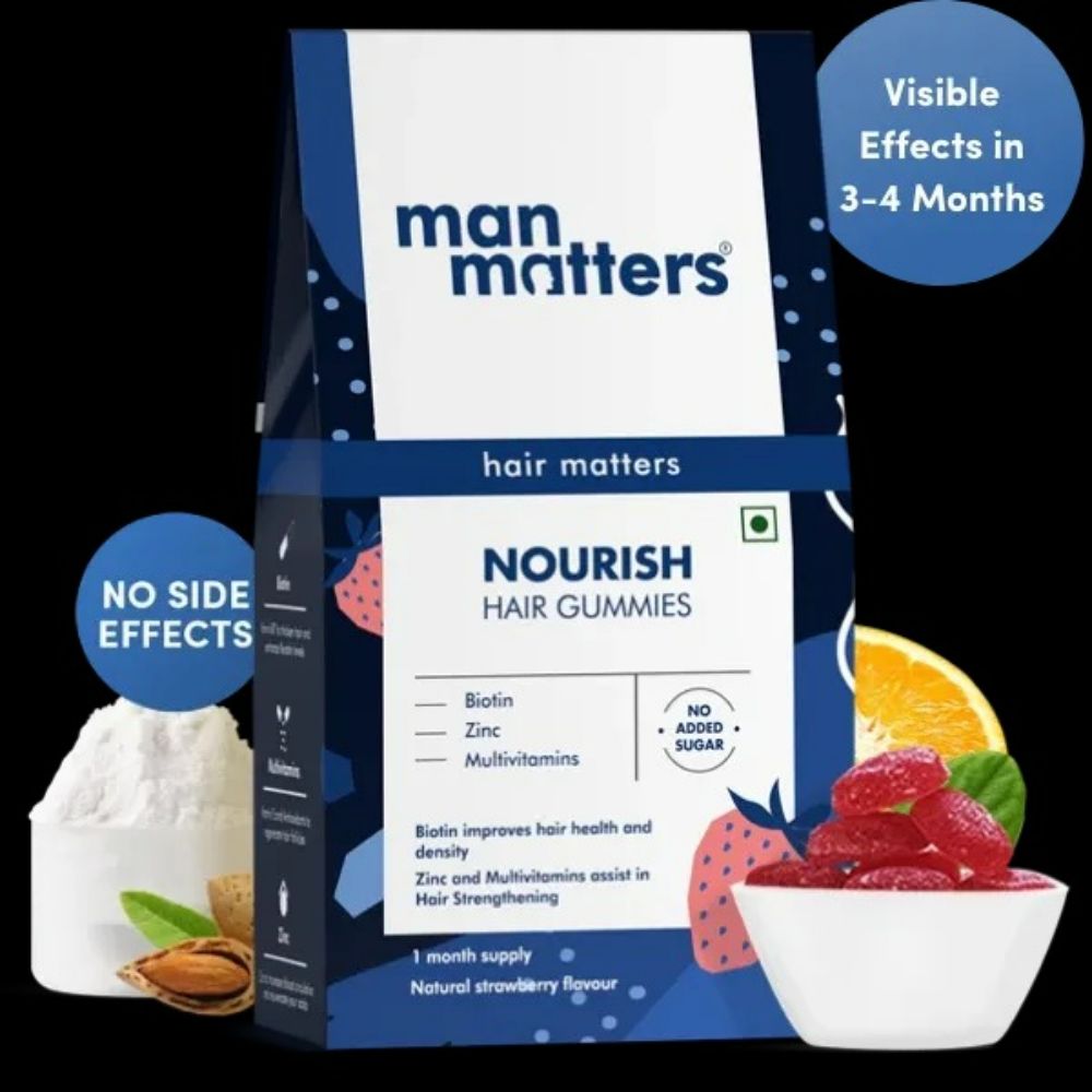 Man Matters Biotin Nourish Hair Gummies With Multivitamins (Sugar Free) - Strawberry Flavor With Zinc & Multivitamins | Grocsy