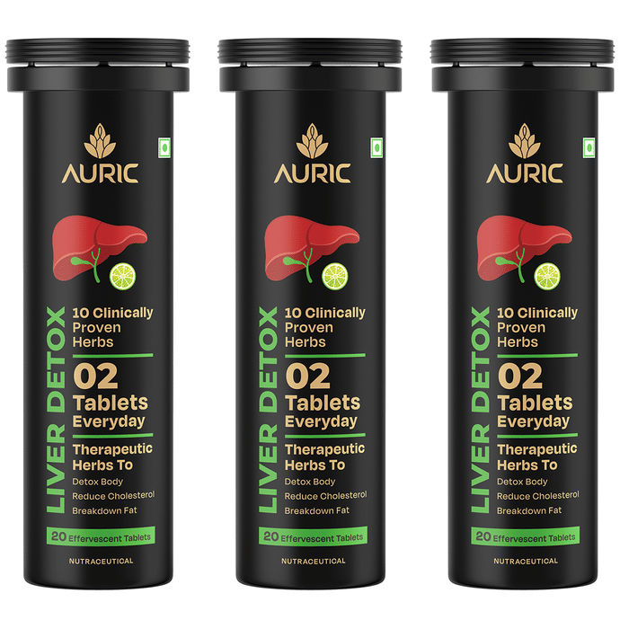 Auric Liver Detox Effervescent Tablets | Fizzy Water with 10 Ayurvedic Herbs | Clinically Researched Therapeutic Ingredients | Drop, Dissolve, Fizz, Drink | Grocsy