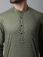 Even Apparels Green Pure Cotton Kurta With Band Collar | Grocsy