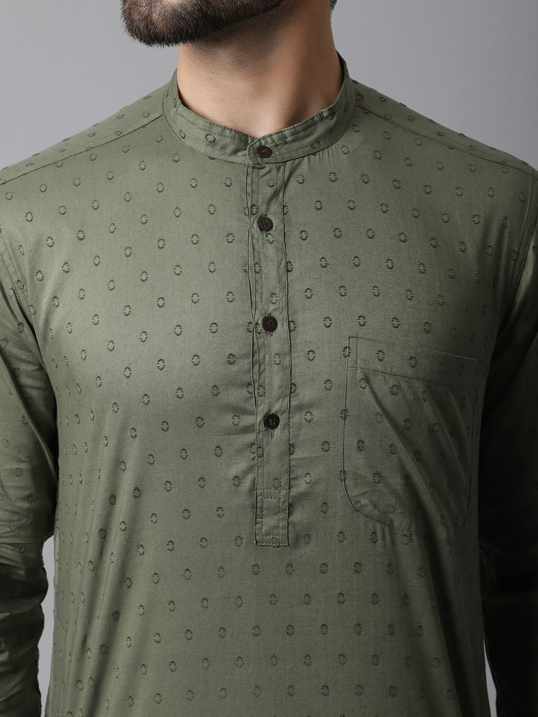 Even Apparels Green Pure Cotton Kurta With Band Collar | Grocsy