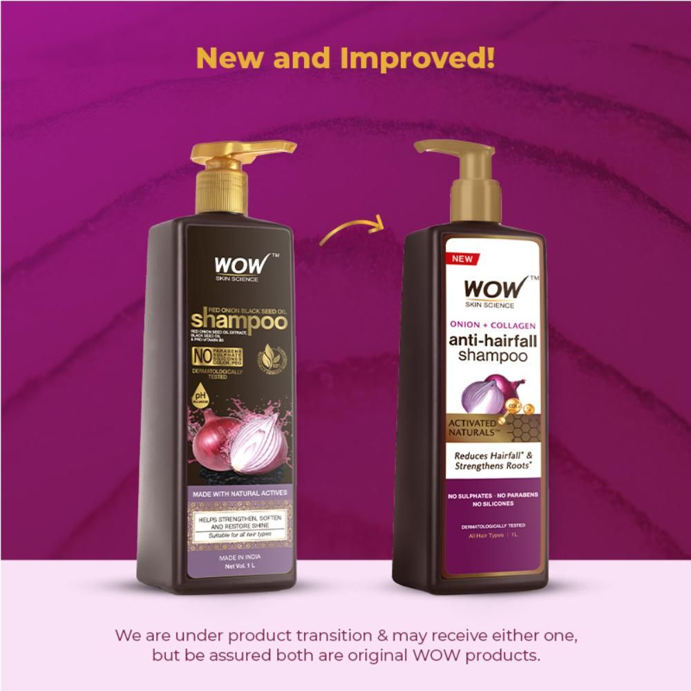 Wow Skin Science Onion & Collagen Anti Hairfall Shampoo For Strenghtens Roots & Prevents Hair Breakage | Grocsy