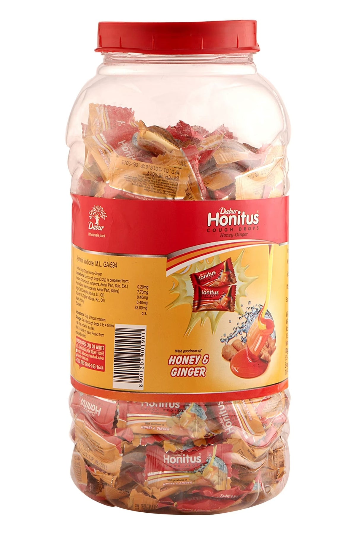 Dabur Honitus Lozenges Jar - 300 Count (Honey Ginger) | Grocsy