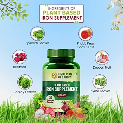 Himalayan Organics Plant Based Iron Supplement + Folate Vegetarian Capsules | Grocsy