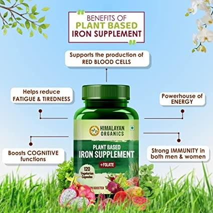 Himalayan Organics Plant Based Iron Supplement + Folate Vegetarian Capsules | Grocsy