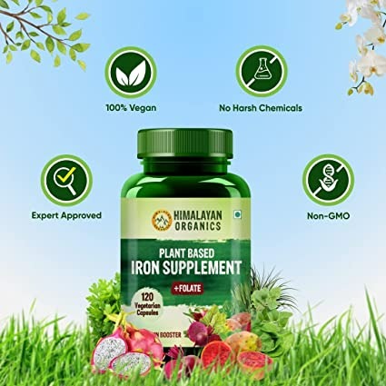 Himalayan Organics Plant Based Iron Supplement + Folate Vegetarian Capsules | Grocsy