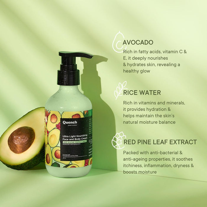 Quench Botanics Bravocado Ultra Light Nourishing Face and Body Cream, Korean Skin Care | Grocsy