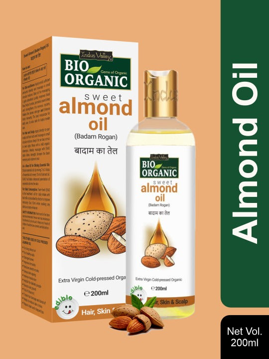 Indus Valley Bio Organic Cold Pressed Sweet Almond Oil | Grocsy