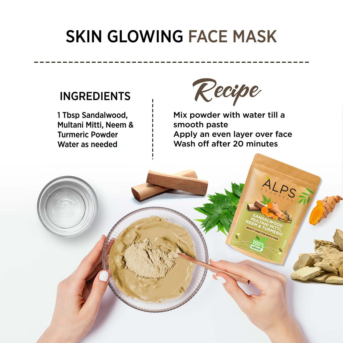 Alps Goodness Sandalwood,Multani Mitti,Neem & Turmeric Powder | Grocsy