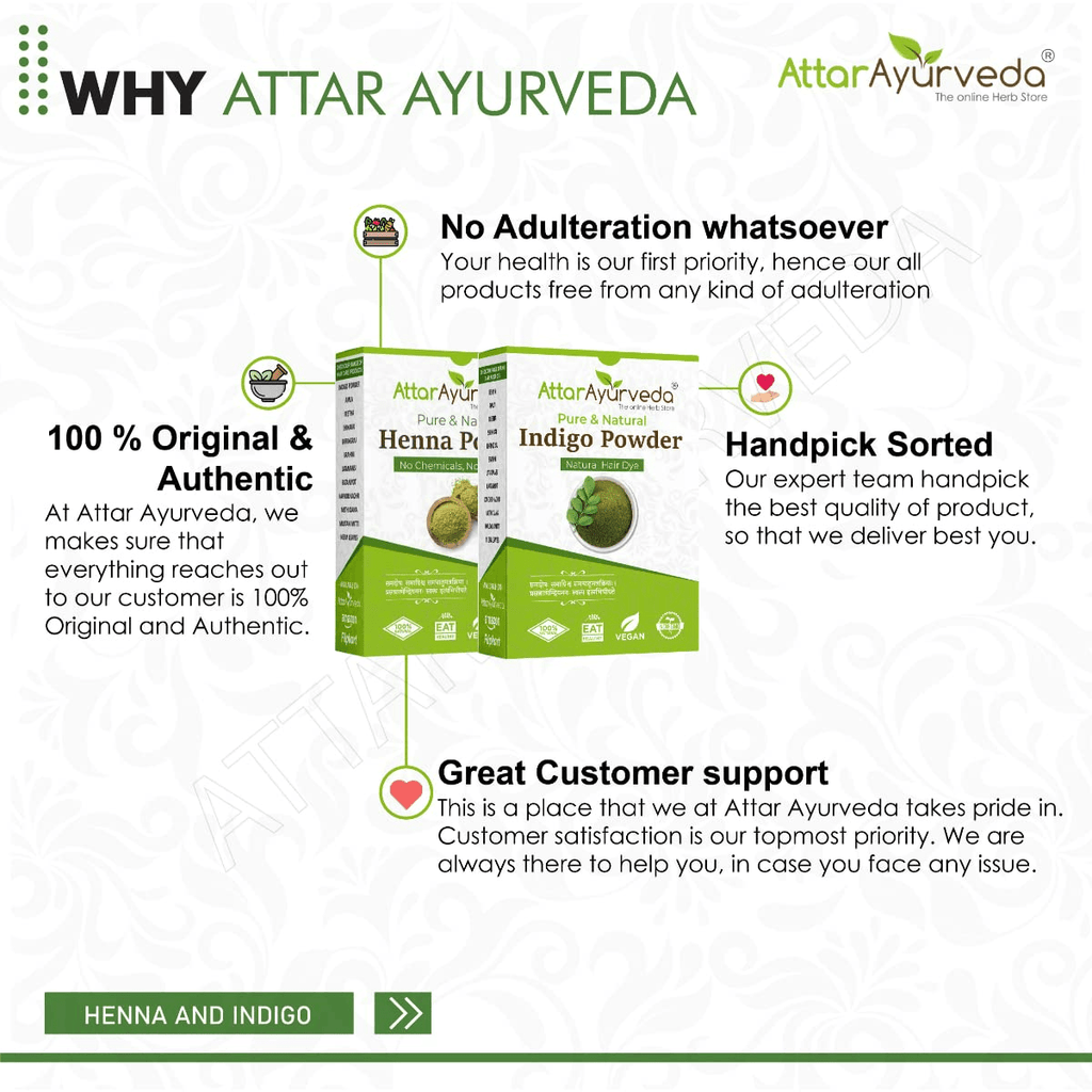 Attar Ayurveda Henna Powder, Indigo Powder Combo Pack | Grocsy
