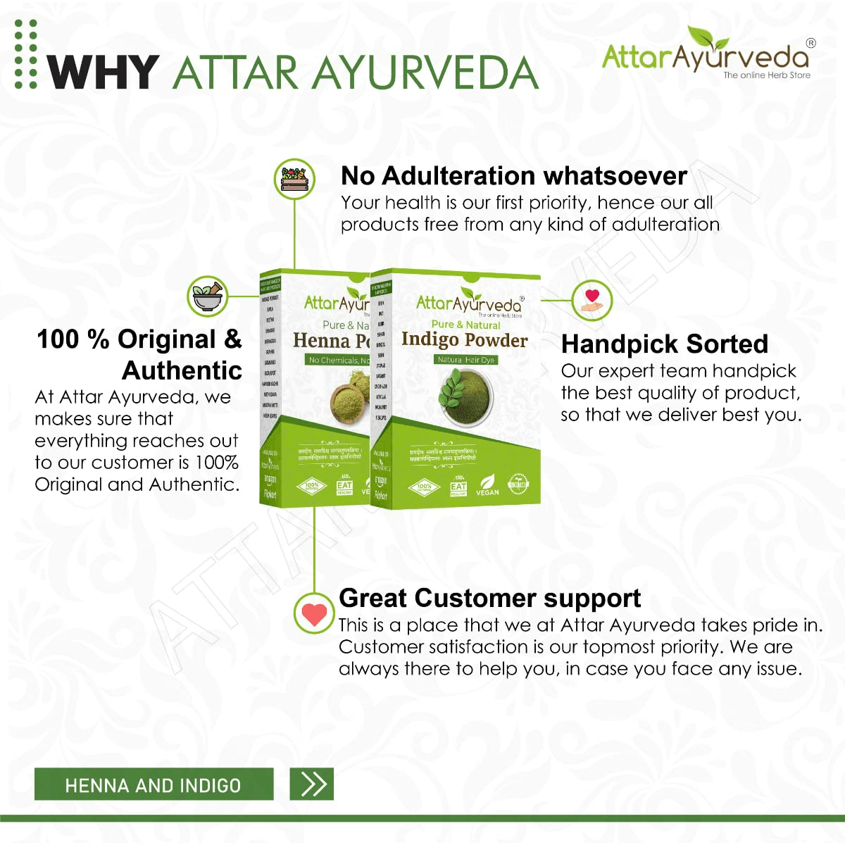 Attar Ayurveda Henna Powder, Indigo Powder Combo Pack | Grocsy