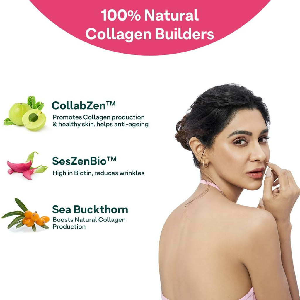OZiva Vegan Collagen Builder with Biotin & Vitamin C For Brighter & Youthful Skin | Collagen Supplement For Women & Men | Plant Based Collagen Powder | Grocsy