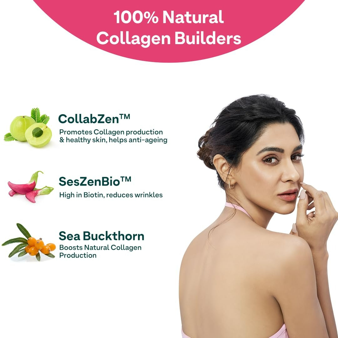 OZiva Vegan Collagen Builder with Biotin & Vitamin C For Brighter & Youthful Skin | Collagen Supplement For Women & Men | Plant Based Collagen Powder | Grocsy