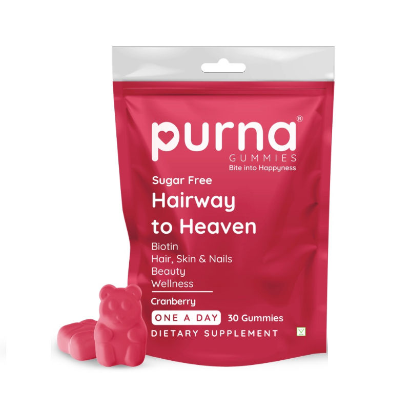 Purna Gummies Hair Biotin Cranberry Sugar Free Gummies with Vitamin B12 for Hair & Nail | Grocsy
