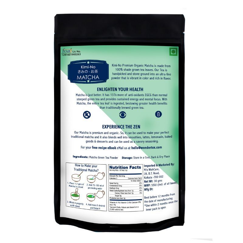 Wishcare Kimino Japanese Organic Premium Grade Matcha Green Tea Powder | Grocsy