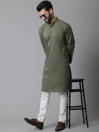 Even Apparels Green Pure Cotton Kurta With Band Collar | Grocsy