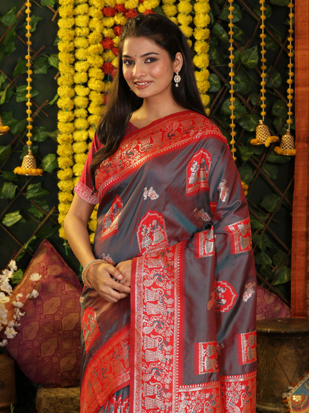 Shree Shyam Fashion Silk Grey Saree | Grocsy