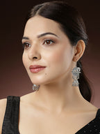 NVR Women's Silver-Toned Elephant Design German Silver Oxidised Dome Shaped Jhumka Earrings | Grocsy