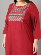 Sztori Plus Size Floral Yoke Design Thread Work Straight Kurta | Grocsy