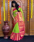 DEIANA'S Beautiful Designer Golden zari Soft Lichi Silk Saree - Parrot | Grocsy