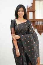 DEIANA'S Beautiful Designer Golden zari Soft Lichi Silk Saree - Black | Grocsy