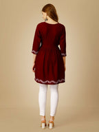 Jyoti Fashion Women's Maroon Viscose Rayon Embroidered Casual Top | Grocsy