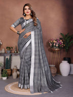 Aastha Fashion Grey Linen Weaving Saree | Grocsy